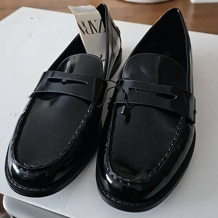 کفش لوفر زنانه زارا مشکی براق | Faux Patent Leather Penny Loafers