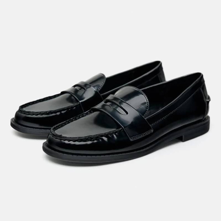 کفش لوفر زنانه زارا مشکی براق | Faux Patent Leather Penny Loafers